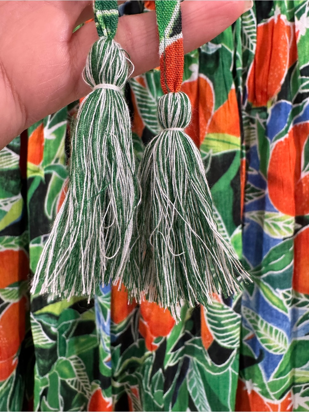 Tropical Orange Citrus Boho Maxi Skirt Size M Flowy Rayon Drawstring Waist - Picture 7 of 8